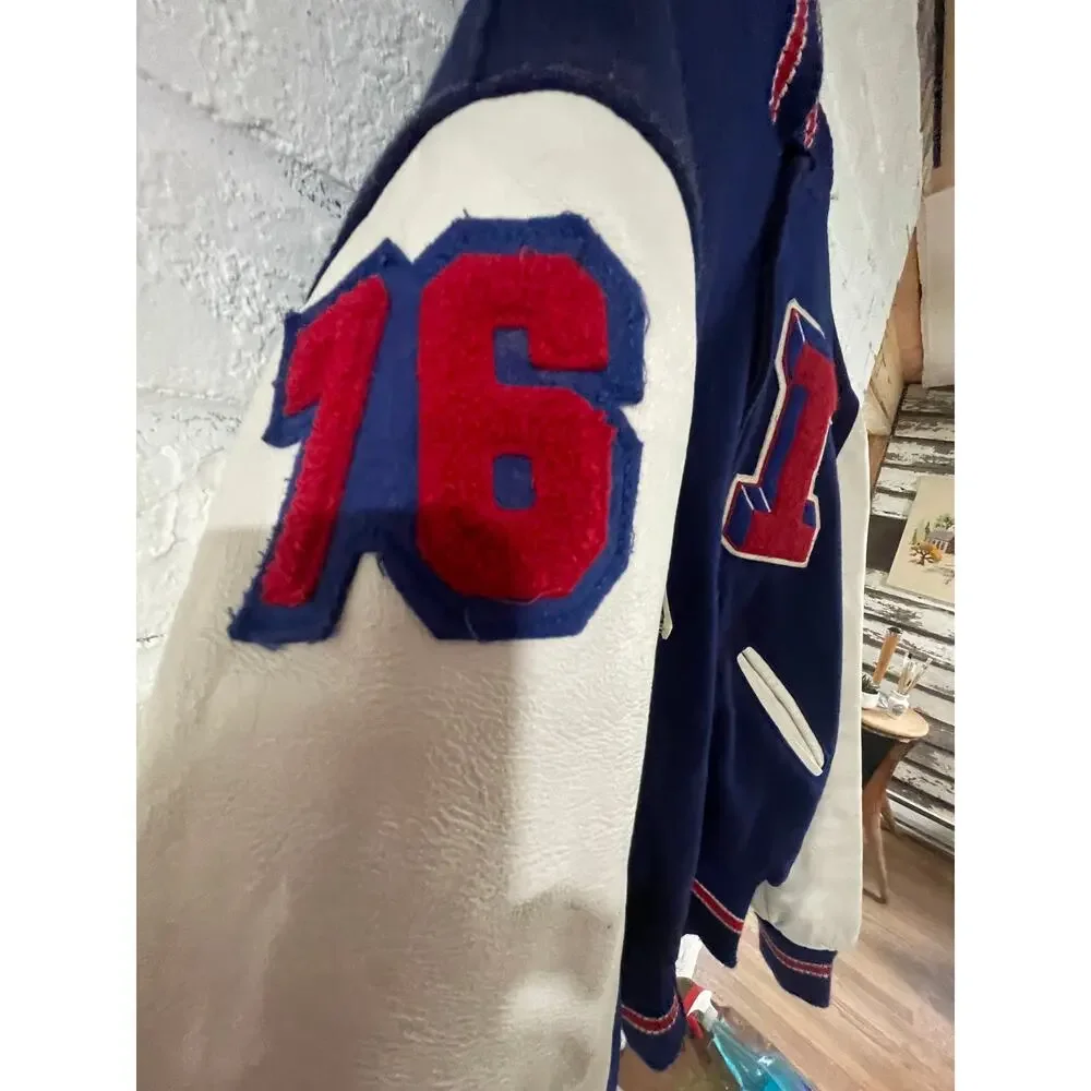 Vintage DeLONG Varsity Letterman Jacket Football Track 52 Long USA Wool Leather
